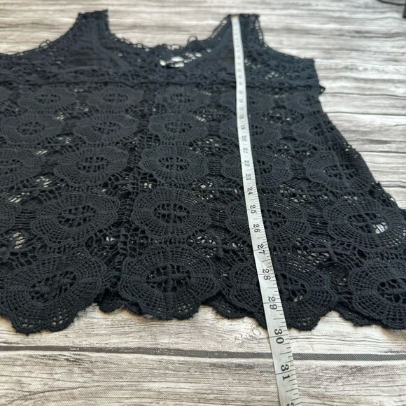 Keren Hart Women's Black Open Crochet Lace V Neck Tank Top Overlay L LG Large - Picture 11 of 11